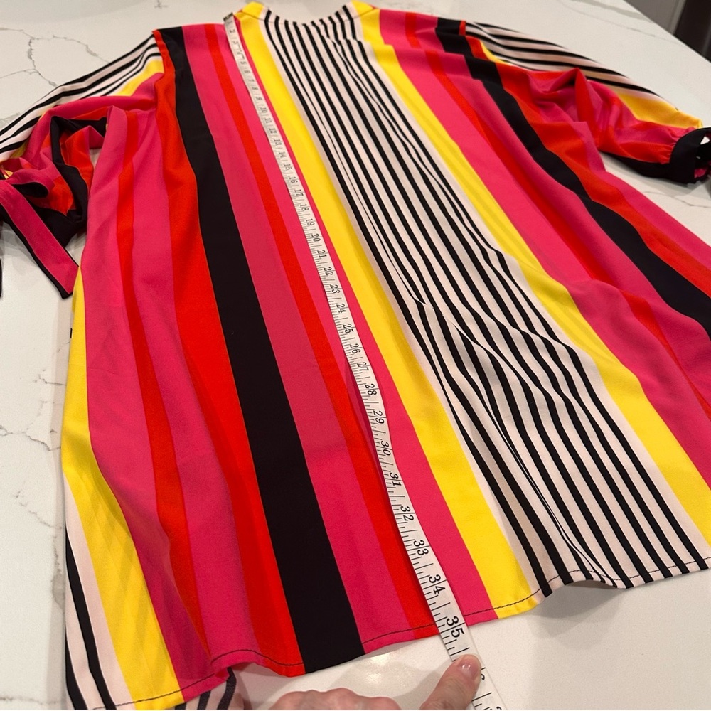 Nygard Women XL Bright Pink Stripe Tie Sleeve Button Tunic Blouse Top Colorful - Picture 10 of 10